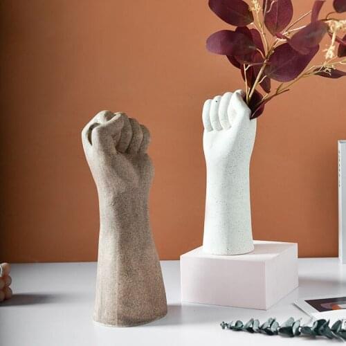 Ins Nordic style creative ceramic ornaments imitation hand men and women living room home decoration floral realistic fist vase