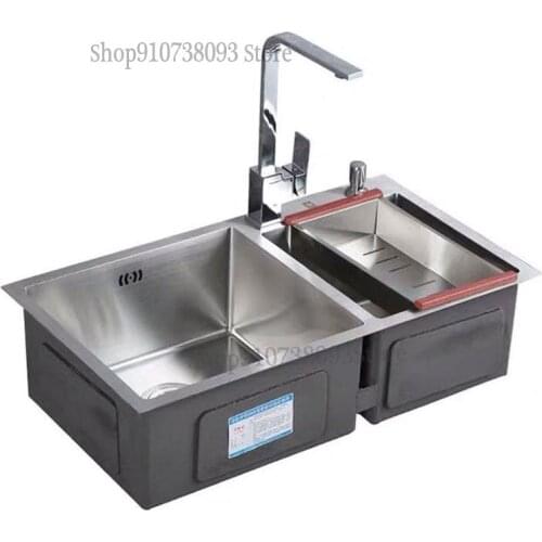 304 Stainless Steel Wash Basin Thickened Manual Sink Double Tank Kitchen Sink Household Water Basin Under The Table Basi