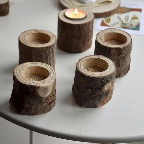 Vintage Wood Candle Holder Retro Candlestick Tealight Holder home Decoration Pillar Candle Stand Wedding Centerpieces Handmade