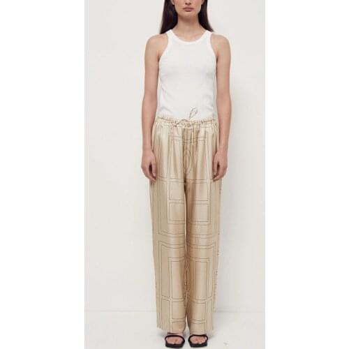 Women Pants Early Autumn New Geometric Embroidered Drawstring High Waist Straight Pants