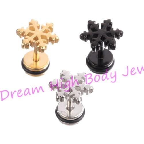 Snow Flower Barbell Punk Earring Ear Stud For Women Titanium Golden Black 316L Stainless Steel Cute Hot Sale Free Shipping