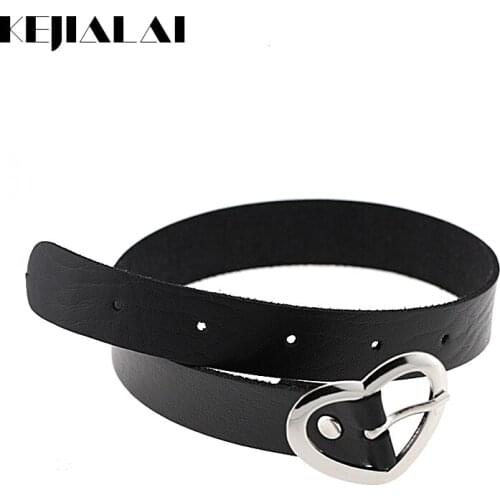 Harajuku Soft Sister Leather Punk Gothic Heart Love Buckle Collar Female Neck with Clavicular Necklace for Women KJL083