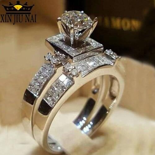 2 Pcs Europe Popular Austria Crystal Rings For Women Silver Color Micro Inlay Big Stone Zircon Ring Jewelry Can Dropshipping