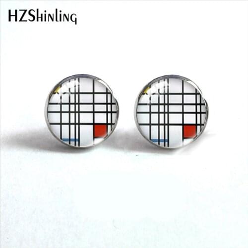 2019 New Interesting Abstract Artists Color Lines Round Earring Geometric Patterns Earrings Glass Cabochon Jewelry HZ4