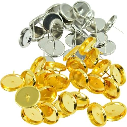48 Pcs Assorted Color Blank Settings for DIY Jewelry Making for Cabochons Charms, Fit for 12mm Cabochons, DIY Ear Studs