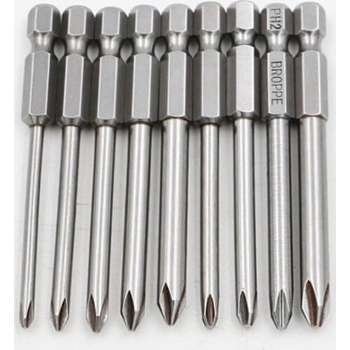 9 Pcs/set 1/4" 75mm PH1&PH2 Phillips Screwdriver Bits S2 Alloy Steel Electric Drill Cross Screw-driver Head Power Driver Tools