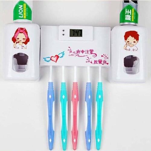 Bathroom accessories Products Clock Automatic Toothpaste Dispenser Toothbrush Holder Set Wall Mount Rack Toothpaste Squeezers