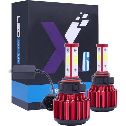 2PCS X6-COB 6500K Auto Headlights Automotive LED Lamp 4-Sides Car Lights Bulb LED Headlight H4/HB4/9006/H11/9005 Car Headlight