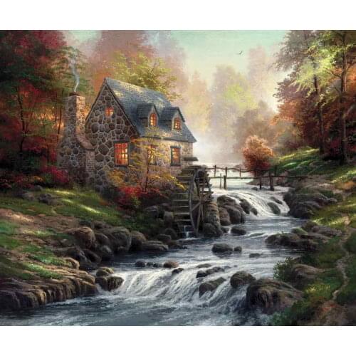 Free shipping! Cobblestone Mill Thomas Kinkade HD Canvas Print Living Room Bedroom Wall Art Painting Home Decoration