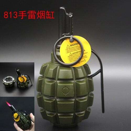 Butane Torch Lighter Grenade Model Windproof Lighter with Ashtray Desktop Decoration Smoking Accessories Cigar Cool Ashtray