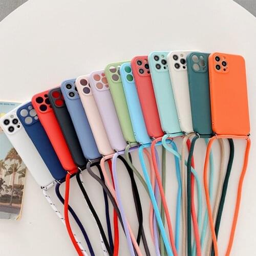 Strap Cord Chain Lanyard Square Silicone Case For Xiaomi Mi 11 Lite 5G 10T 9 SE Poco X3 F3 Redmi 9T 9A Note 10 ProMax 9S 8 Cover