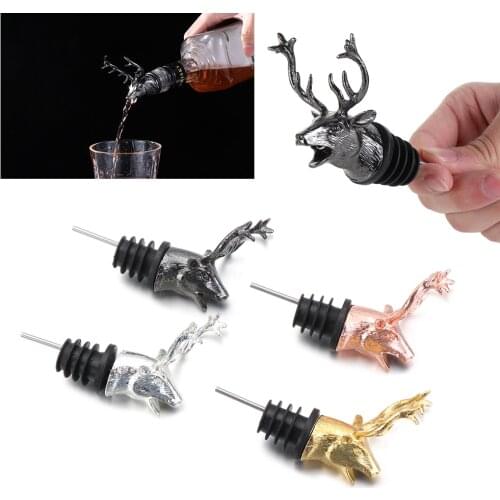 Zinc Alloy Deer Head Wine Pourer Unique Stag Wine Bottle Stoppers Wine Aerators Bar Kitchen Gadget Christmas Party Ornament