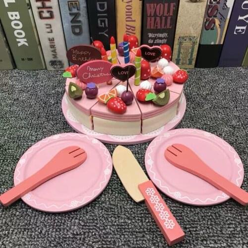 Cutting Velcro Wooden Baby Toys Play House Kitchen Games Montessori Simulation Double Strawberry Cake Kids Early Education Gifts