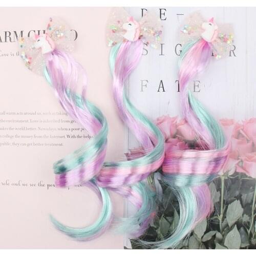 3Pcs/lot Children Pigtails Hair Clip for Girls Shiny Glitter Unicorn/Star/Hair Bows Hairpins Colorful Wig Hair Accessories
