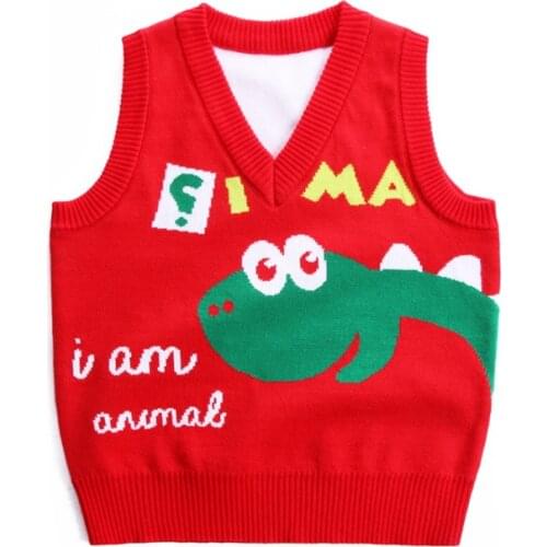 Children Waistcoats Boys Autumn Winter New Baby Casual V Neck Knitted Vests Cartoon Dinosaur Letter Vests for Boy Kids Outerwear
