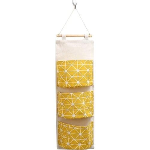 Home Door Wall Hangind Organizer Cotton Linen 3 Pockets for Toys Sundries
