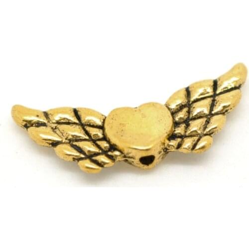 DoreenBeads 50 golden tone Heart Wings Charms Beads 22x9mm (B15218), yiwu