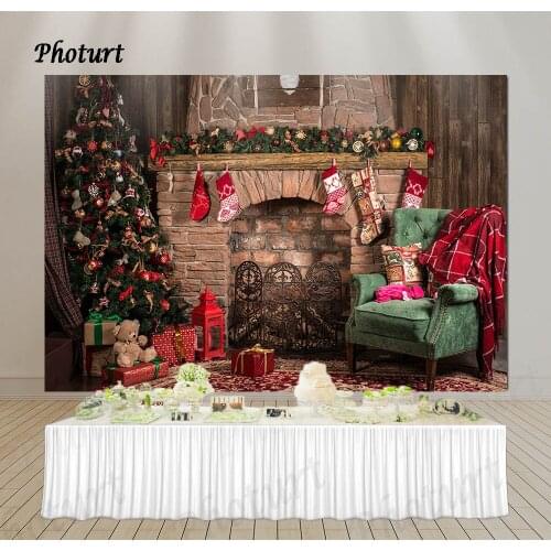 PHOTURT Christmas Decoration Backdrop Festival Photography Background Gift Tree Fireplace Polyester Vinyl Decorate Photo Props