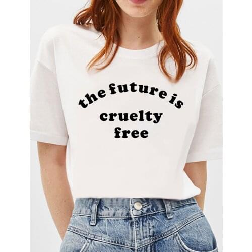 BLINGPAW The Future Is Cruelty Free Letter Print T-shirt White Cotton Unisex Top&Tees Summer Custom Tee Shirts 11 Colors