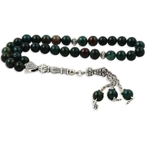 Agate Stone Handmade Rosary with Moss Color and Sphere Shaped
