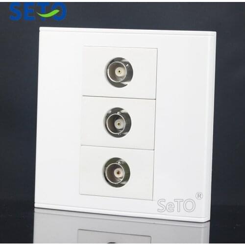 SeTo 86 Type Three Ports CCTV Camera Security BNC Connector Wall Plate Socket Keystone Faceplate