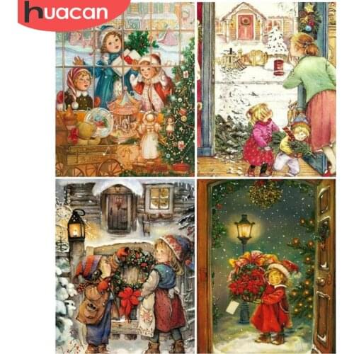 HUACAN Painting By Numbers Christmas Drawing On Canvas Pictures By Number Handpainted Girl Kits Home Decoration
