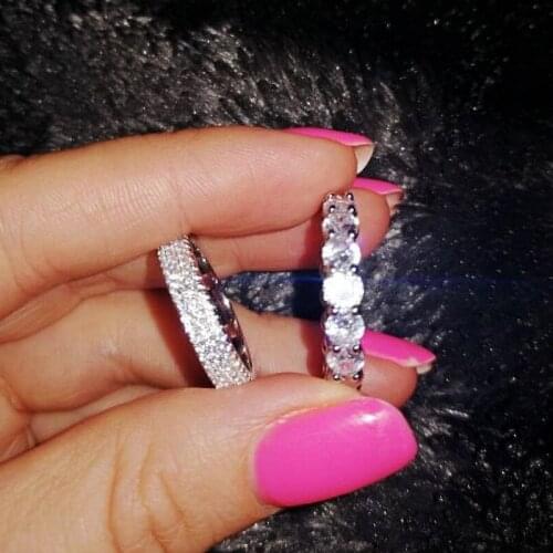 Fashion Promise ring 100% 925 Sterling silver Pave Diamond Wedding Band Rings for women Bridal Statement Party Jewelry