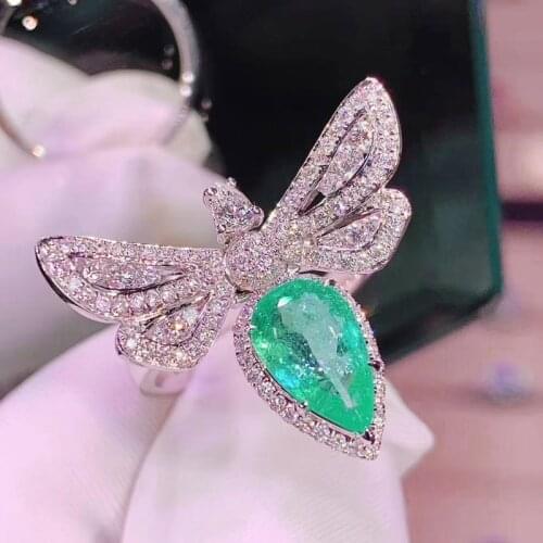 S925 Sterling Silver Color Big Bling Zircon Stone Dragonfly Rings for Women Wedding Engagement Fashion Jewelry gift