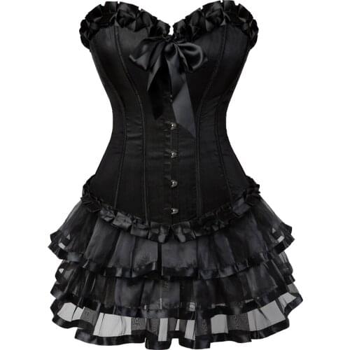 Corset Skirt for Women Steampunk Push Up Bustiers Dress Korsage Lace Up Boned Classic Clubwear Carnival Sexy Costume