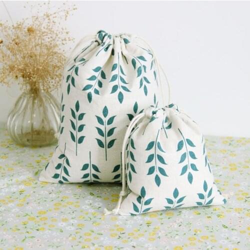 Blue Leaf Linen Drawstring Bag 9x12cm 10x15cm 13x18cm pack of 50 Baby Shower Birthday Party Wedding Favor Gift Packaging Pouch