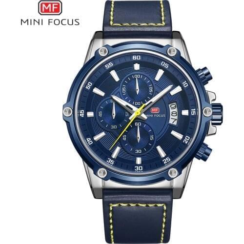 MINI FOCUS Watch Men Casual Sport Watches For Men Water Resistant Quartz Watch Leather Band Calendar Chronograph Reloj Hombre