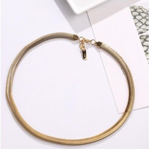Fashion Gold Plated Stainless Steel 7mm Snake Chain Necklace Woman Neck Chain Accessories, Punk Rock Necklaces Female Jewelry