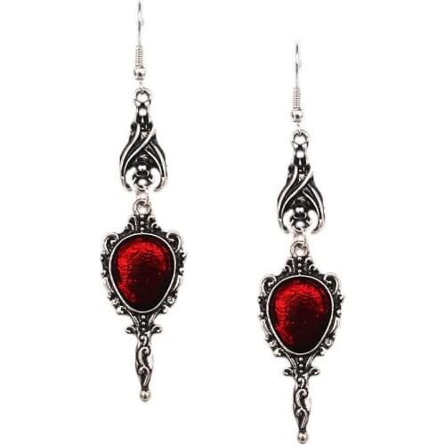 Fashion Gothic Sorcery Mirror Silver Color Bat Drop Earrings Trendy Red Magic Mirror Earrings For Women Jewelr Halloween Gift