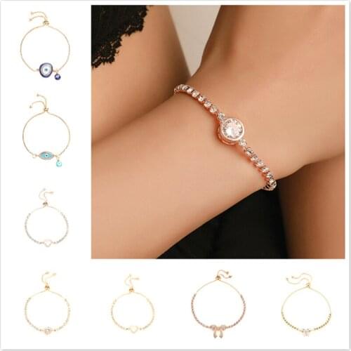 Fashion Style Cuff Bracelet Shine Bracelets Zircon Rose Golden Heart Round Bow Bangles For Women Gifts