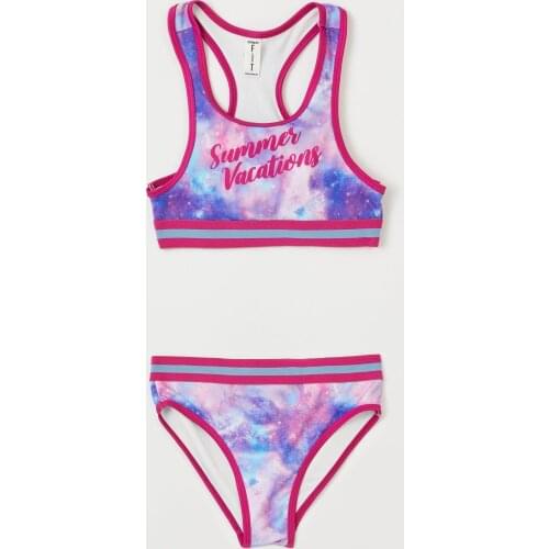 2021 New Fashion Girl Batik Pattern Stretchy Text Printed Bikini Cute Themed Costume Baby Clothes Beach Wear Kids Swimsuit