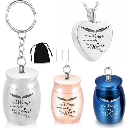 Stainless Steel Cremation Necklace for Ashes Urn Jewelry Keychain Your Wings Were Ready My Heart Memorial Pendant Gifts Jewelry