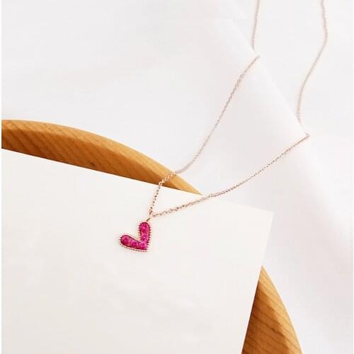 Pink Heart Lovely Zircon 925 Sterling Silver Necklace For Women Rose Gold Silver Pendant Chain Womens Jewellery