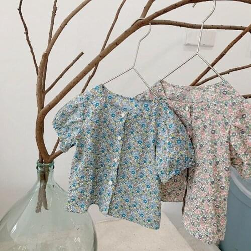 Retro princess girls flower shirt summer short sleeve ruffles lace tops children jackets outwear toddler clothing for girls