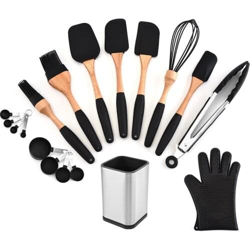 Silicone Wood Cooking Utensils Kitchen Cookware Set Tools Kitchenware Spatula Brush Scraper Pasta Server utensilios de cocina