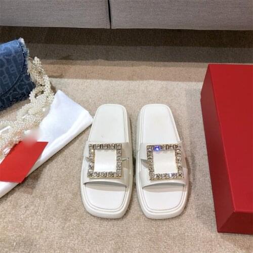 Summer Women Slippers Platform Casual Slides Outside With Rhinestone Genuine Leather High Quality Ladies Shoes 2021
