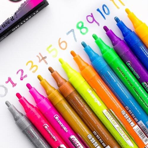 12 colors/set Glitter Markers Bright Sparkling Color Metallic Marker Water Paint gold metal Pen DIY for Black Paper Stone Wood