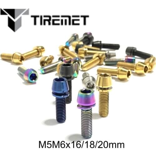 Tiremet 6Pcs M5x16/18/20/27/32/37mm Allen Hex Tapered Head Titanium Ti Stem Bolts Screw With Washer For Bicycle Stem