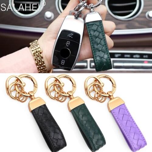 Universal Car Key Chain Genuine Leather Keyring Braided Woven Rope Car Keychain Key Holder Men Women Hand-woven Hanging Buckle