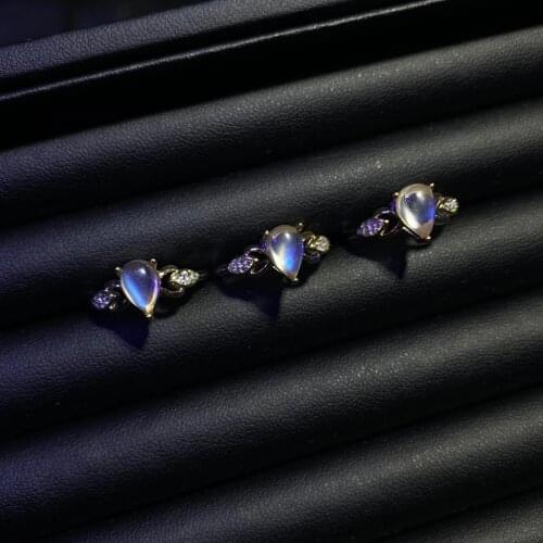 Waterdrop Rainbow Moonstone 5*8mm Gemstone Jewelry Natrual Moonstone Ring in Sterling Silver Engagement Wedding Ring