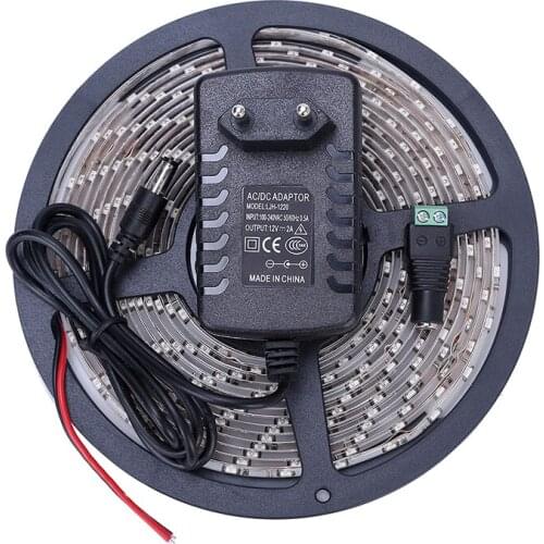 Waterproof LED Strip 300leds/5M 2835 SMD Cool/Warm White Red Green Blue Yellow Light IP65 Ribbon Tape with 12V 2A Power Adapter