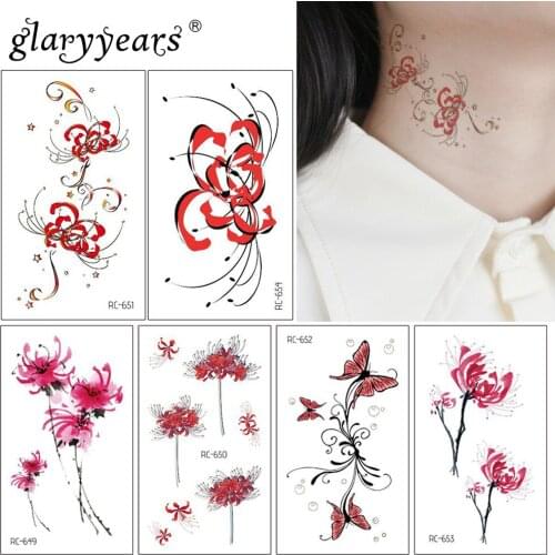 Glaryyears 10.5*6cm Temporary Tattoo Sticker 1 Sheet Colorful Fake Flower Flash Waterproof Fashion Small Body Art Woman Child