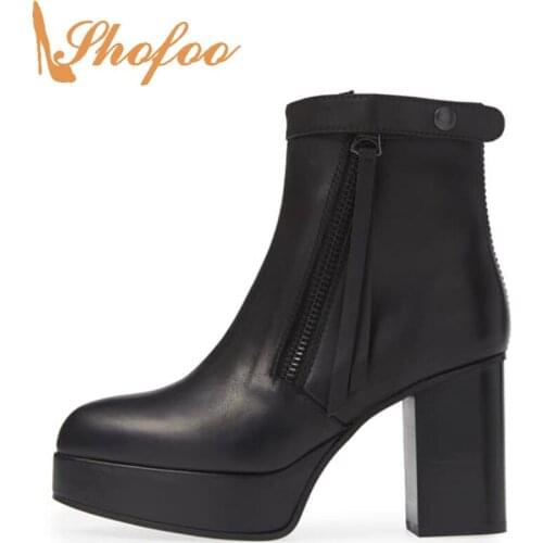 Winter Ladies Warm Booties Shoes Round Toe Platform Ankle Boots Woman High Chunky Heels Zipper Button Large Size 31 37 Fashion