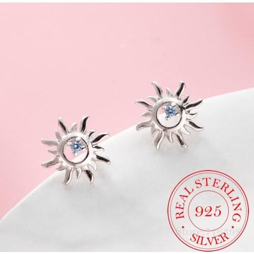 925 Sterling Silver Sunflower Stud Earrings For Women Grils Wedding Party Gift Female pendientes mujer moda