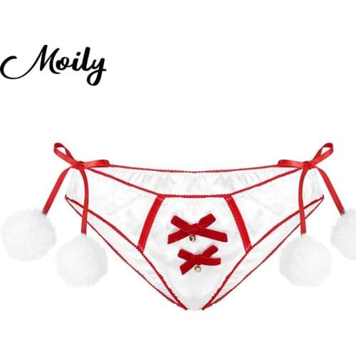 Women Ladies Low Rise Briefs Sexy Christmas Xmas Thong Underwear Panties Knickers Sissy Lingerie Briefs Underpants Cute Bowknot