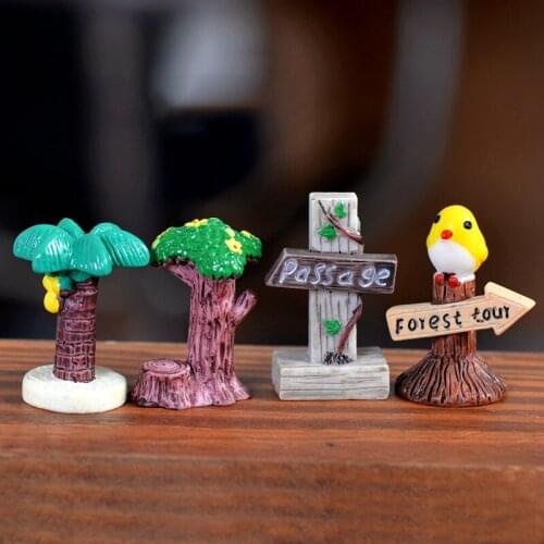 ZOCDOU 1 Piece Yellow Bird Vine Signpost Coconut Tree Guidepost Ornament Small Statue Little Figurine Crafts Cute Decoration